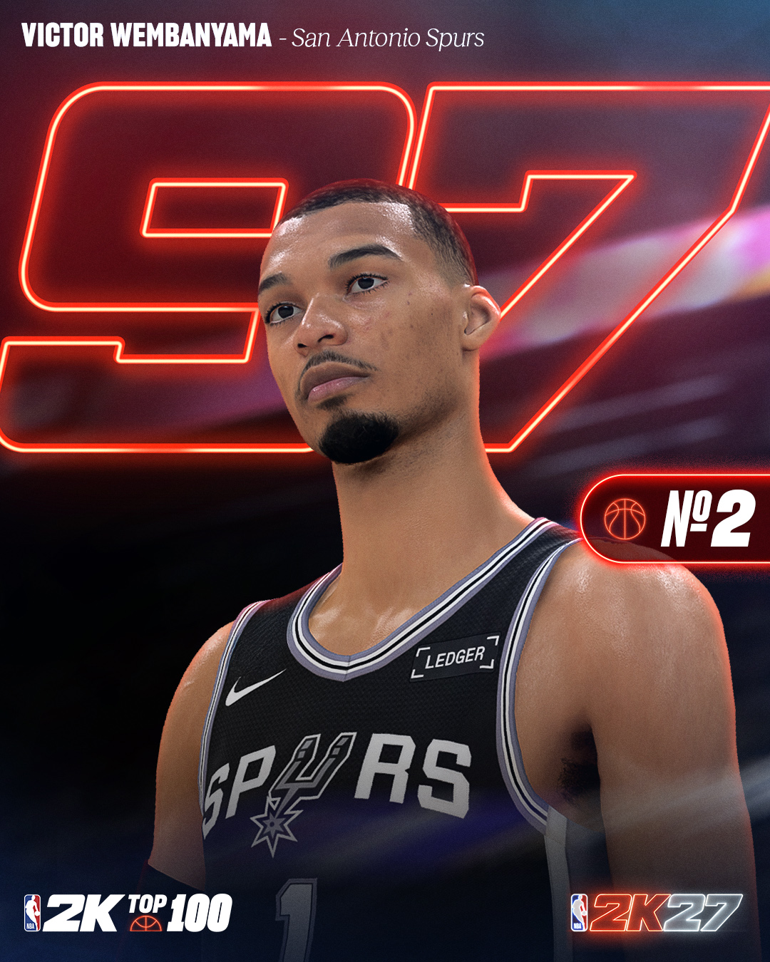 2K27能力值前十出炉：三人97并列榜首 文班亚马封面领衔